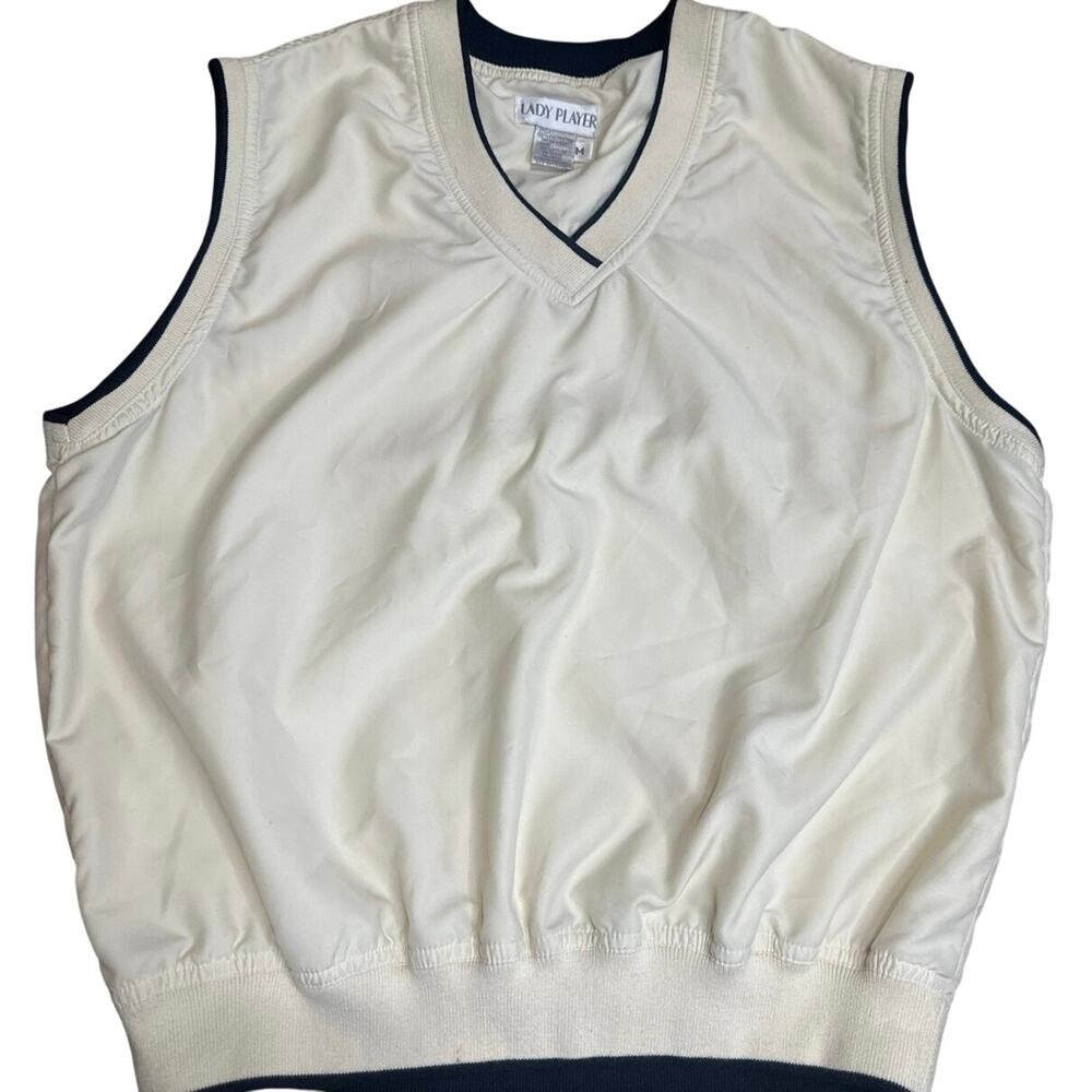 Vintage Lady Player windbreaker golf vest V-neck pullover cream w/navy trim Med
